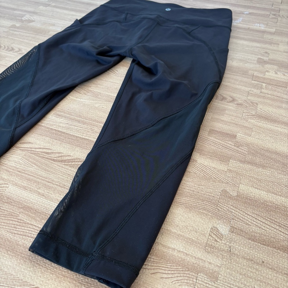 Lululemon Athletica Black Womens Leggings Mesh Yoga Workout Running Size 6 - Picture 10 of 14